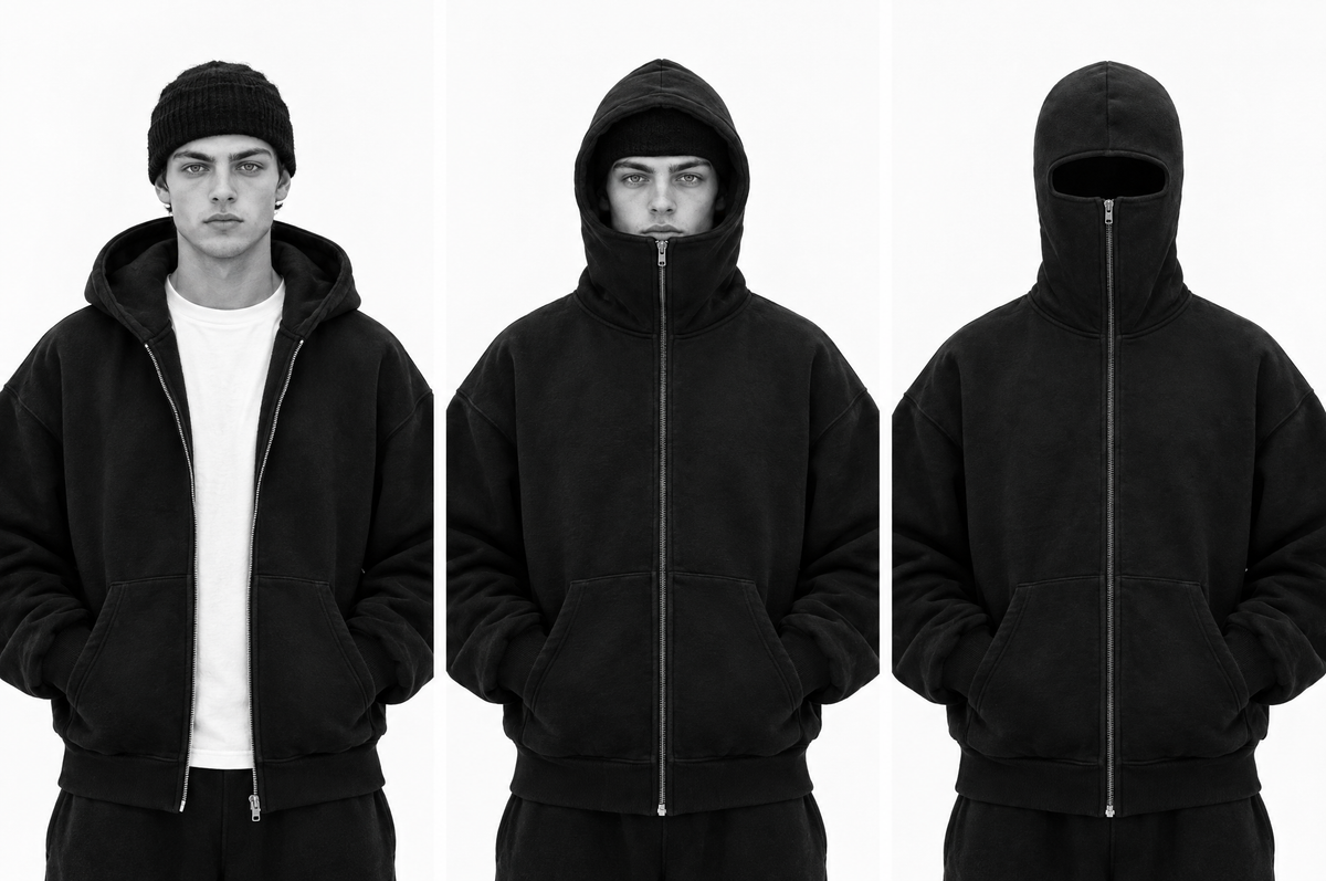 Three ways to wear: open, half-zipped, full mask